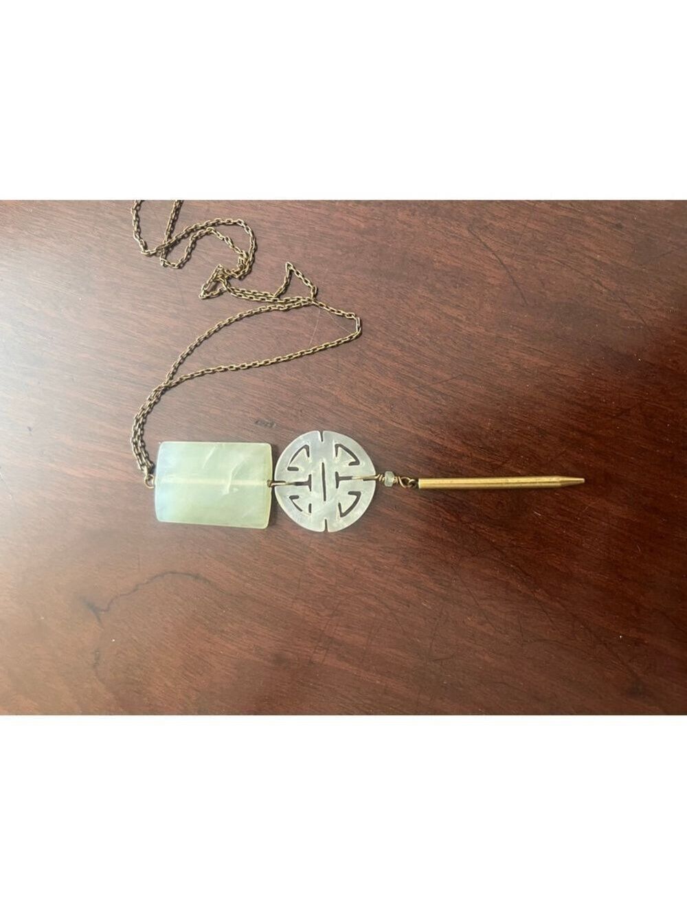 Vintage Retired Jan Micheals San Francisco Jade Pendant and Aged Bronze Necklace - Picture 6 of 6